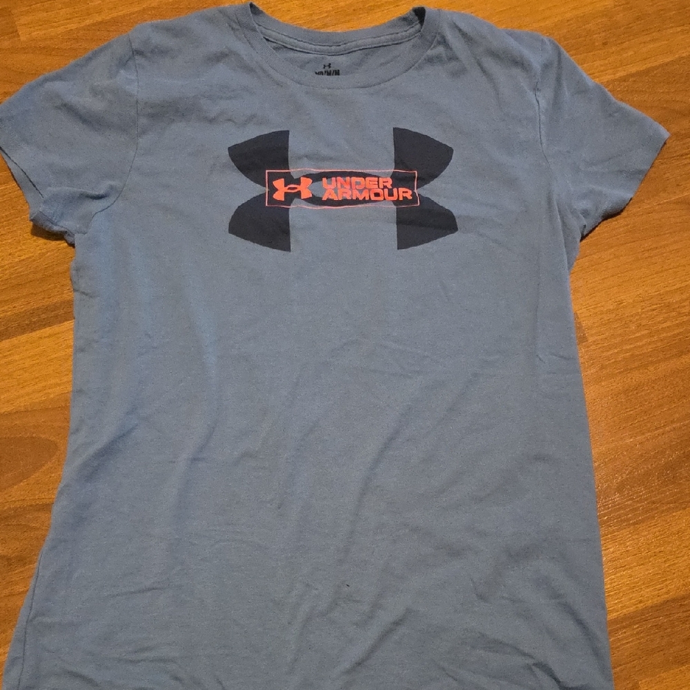 Under Armour Steel Blue Tee with Red Logo